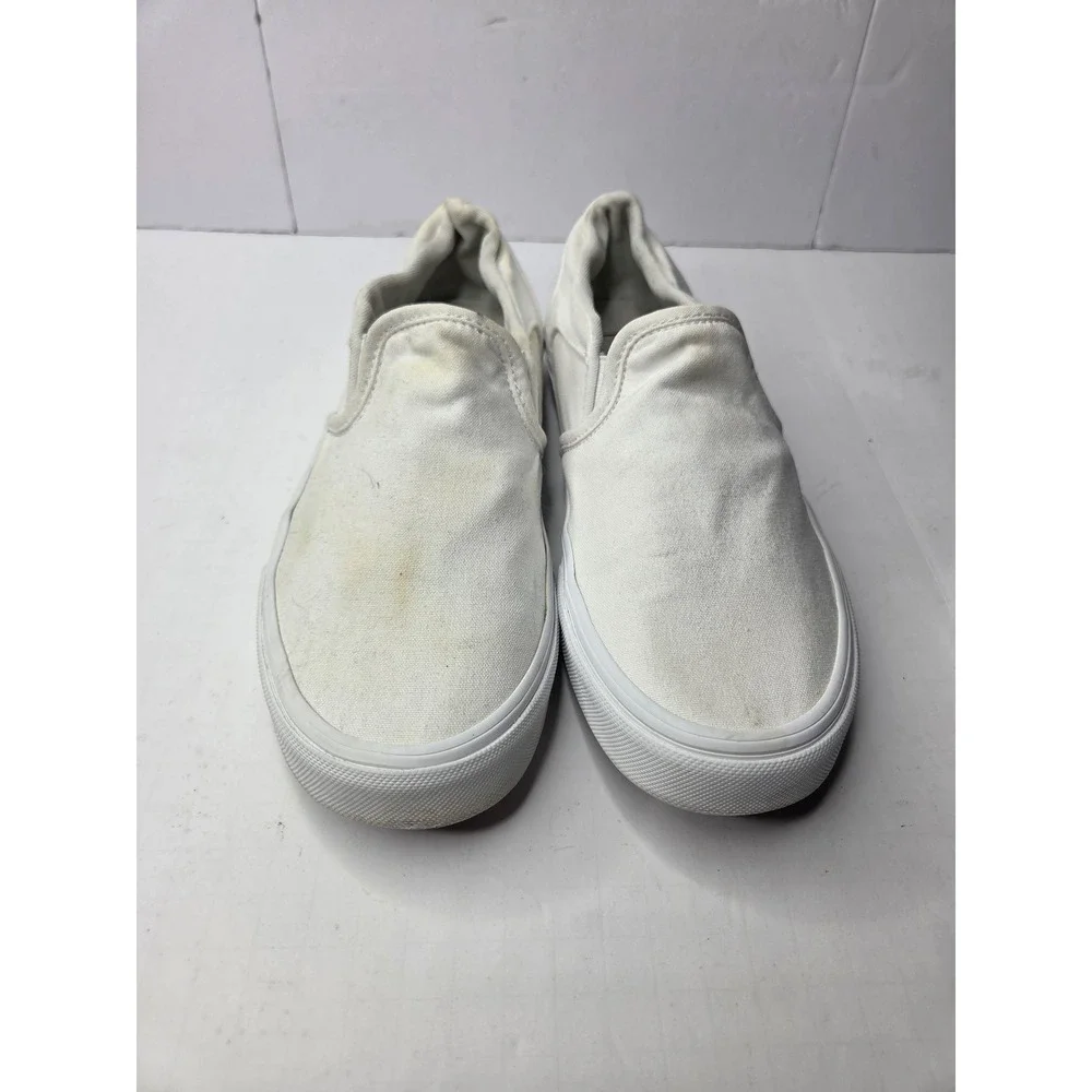 Vans Classic‎ Slip-On White Canvas Low Top Skate Shoes Mens 7.5 Womens 9
